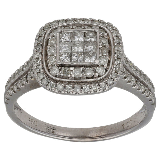 18ct White Gold 1.00ct Diamond Cluster Ring Size P
