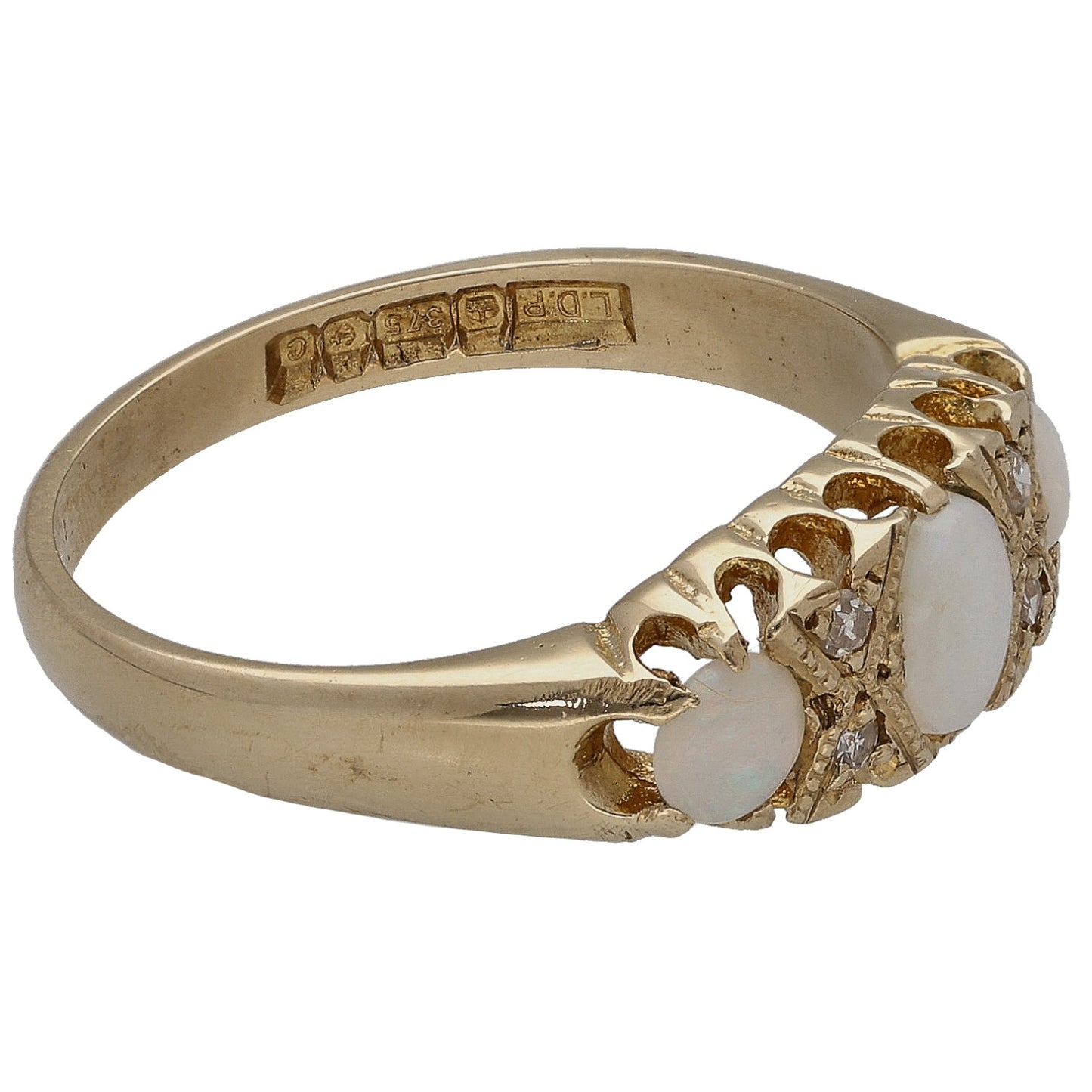 9ct Gold Opal & 0.02ct Diamond Dress/Cocktail Ring Size N