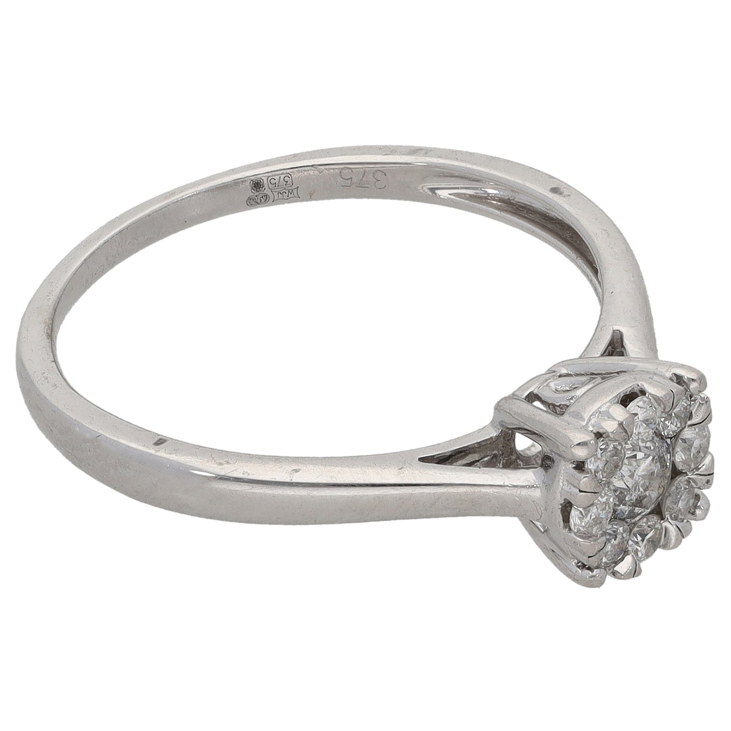 9ct White Gold 0.25ct Diamond Cluster Ring Size M