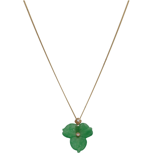 9ct Gold 0.06ct Diamond & Jade Dress/Cocktail Pendant With Chain