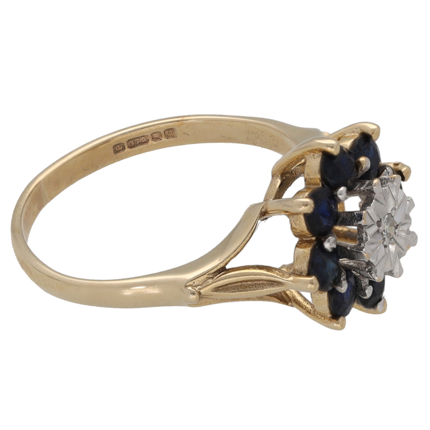 9ct Gold Sapphire & 0.03ct Diamond Dress/Cocktail Ring Size N