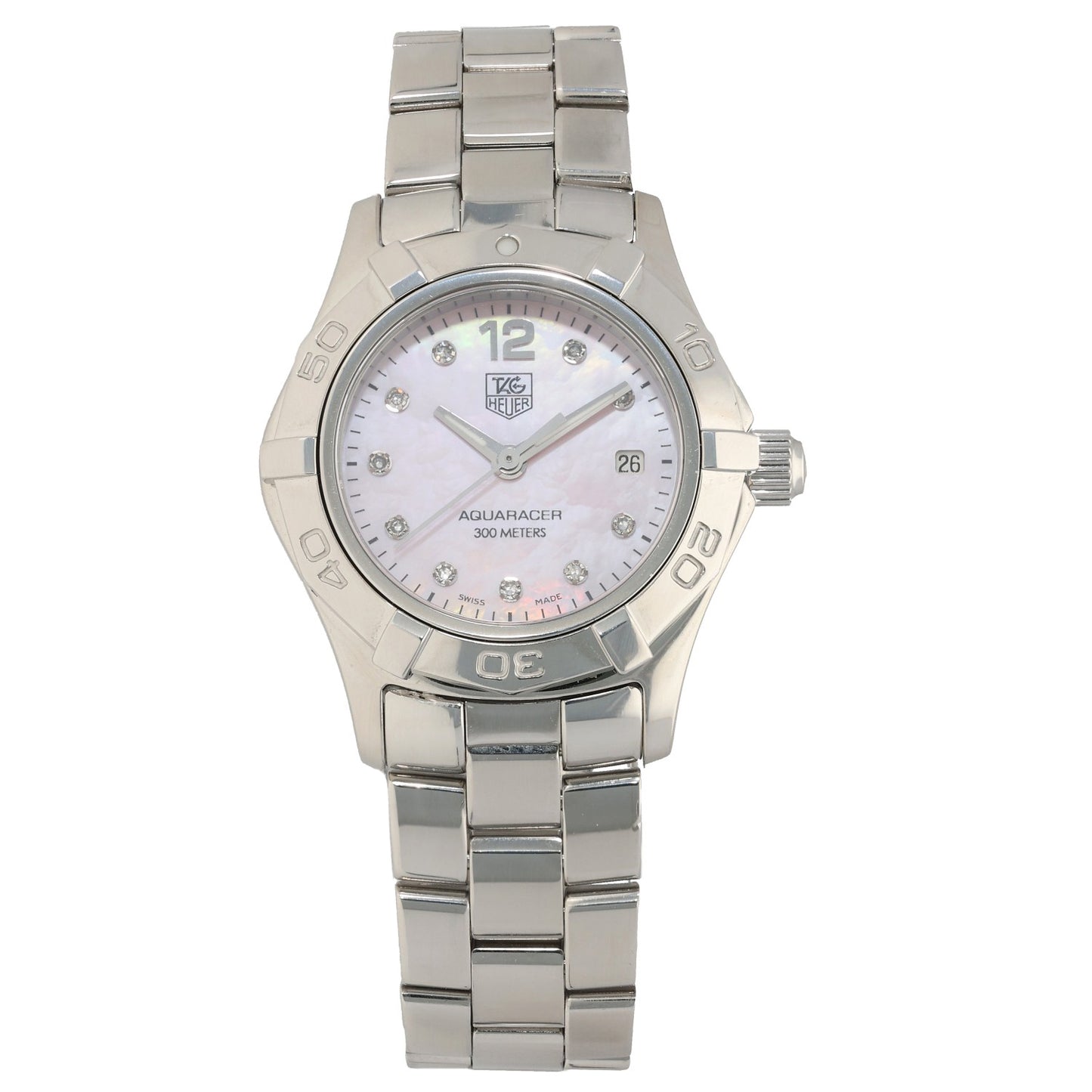 Tag Heuer Aquaracer WAF141A, with diamond hour markers and a pink Mother of Pearl dial