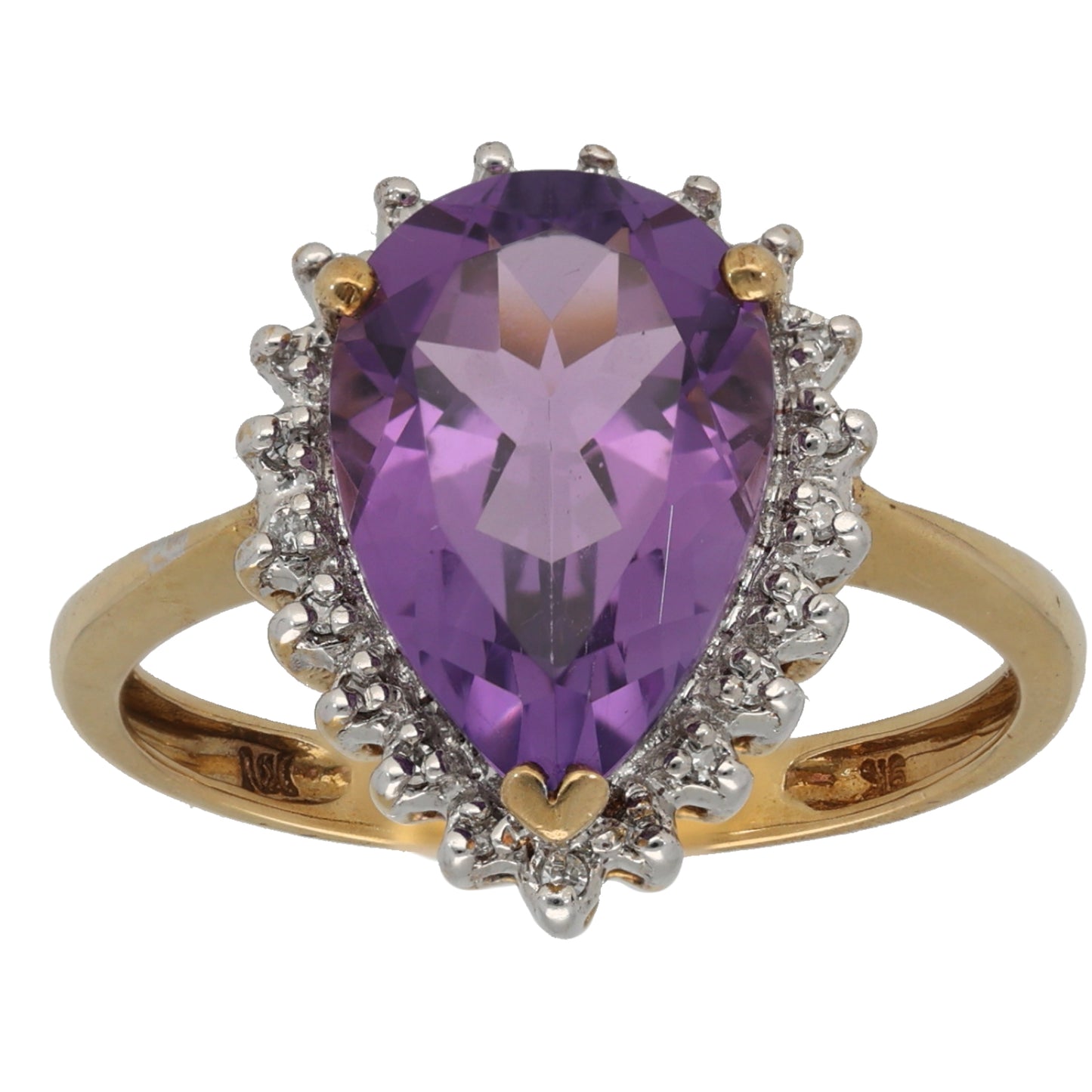 9ct Gold 0.11ct Diamond & Amethyst Dress/Cocktail Ring Size W