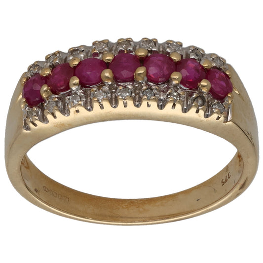 9ct Gold Ruby & 0.09ct Diamond Dress/Cocktail Ring Size N