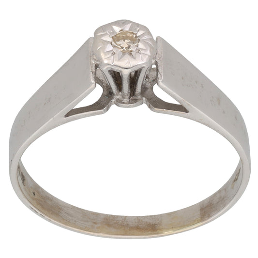 9ct White Gold 0.03ct Diamond Solitaire Ring Size R