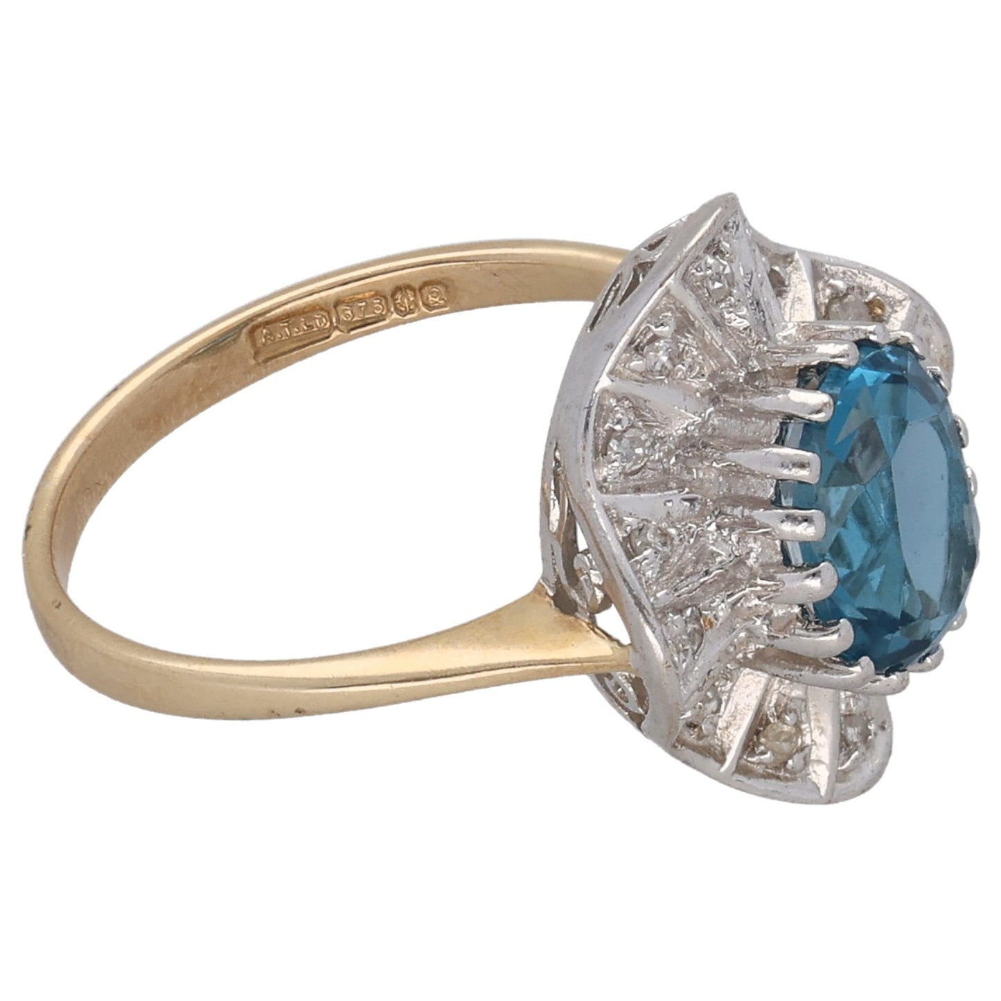 9ct Gold Topaz & 0.08ct Diamond Dress/Cocktail Ring Size M