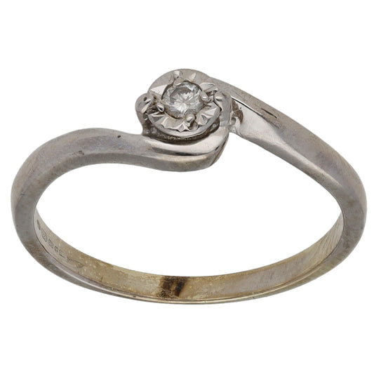 9ct White Gold 0.03ct Diamond Solitaire Ring Size M