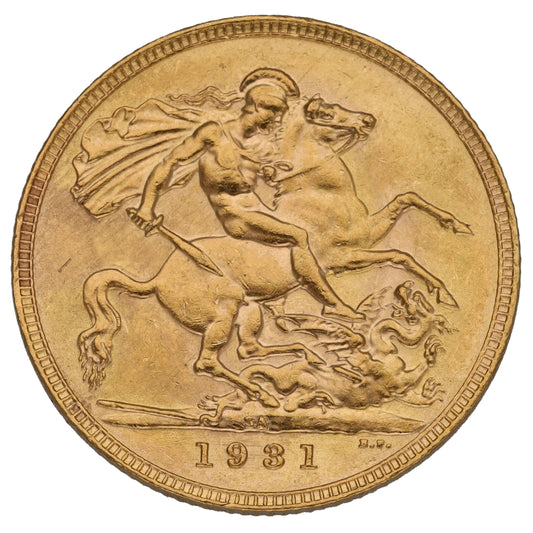 22ct Gold King George V Full Sovereign Coin 1931