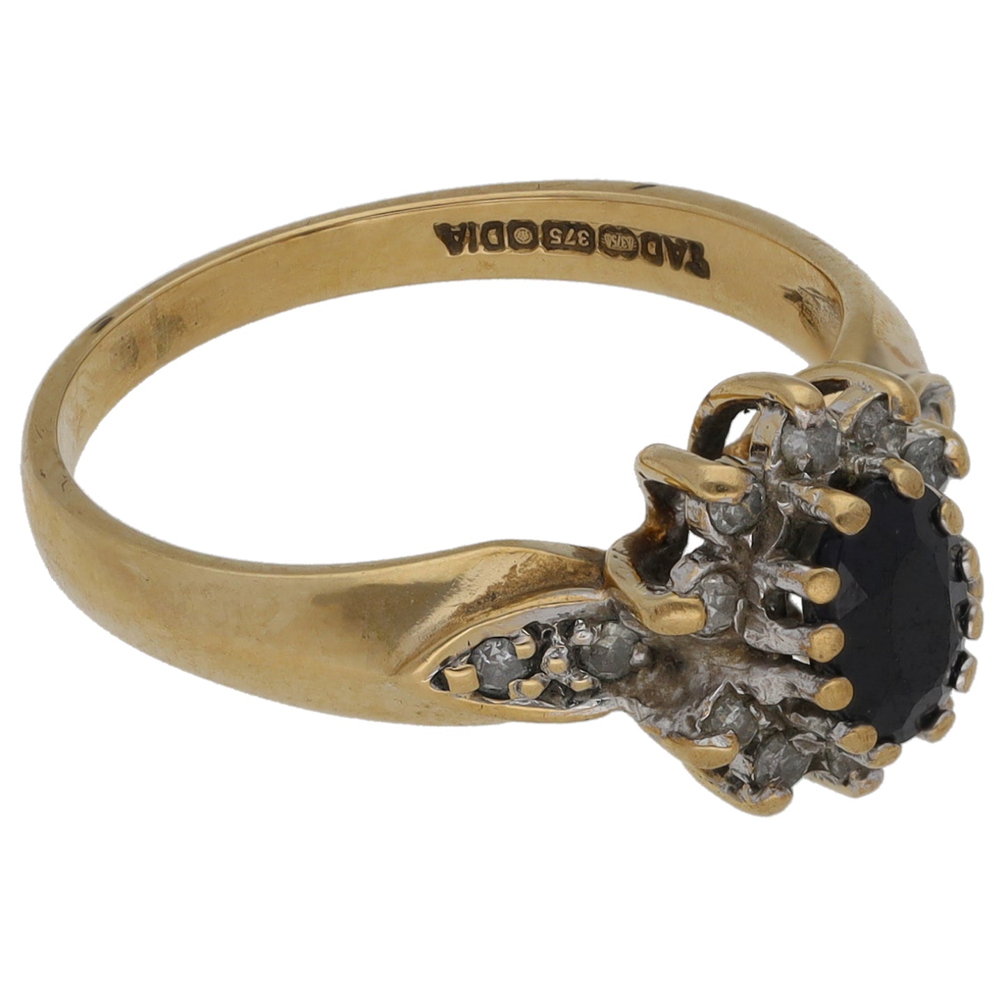 9ct Gold Sapphire & 0.15ct Diamond Dress/Cocktail Ring Size M