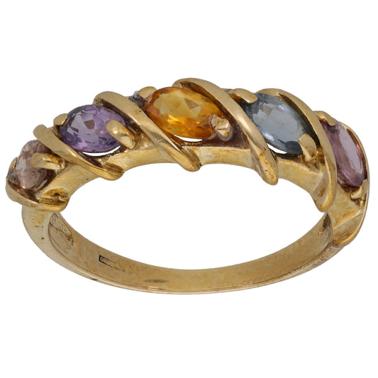 9ct Gold Amethyst, Citrine & Sapphire Half Eternity Ring Size N