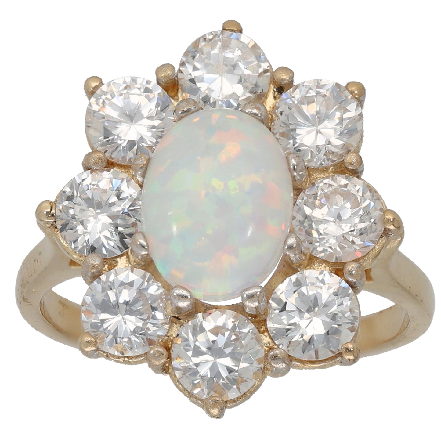 9ct Gold Man Made Opal & Cubic Zirconia Cluster Ring Size O