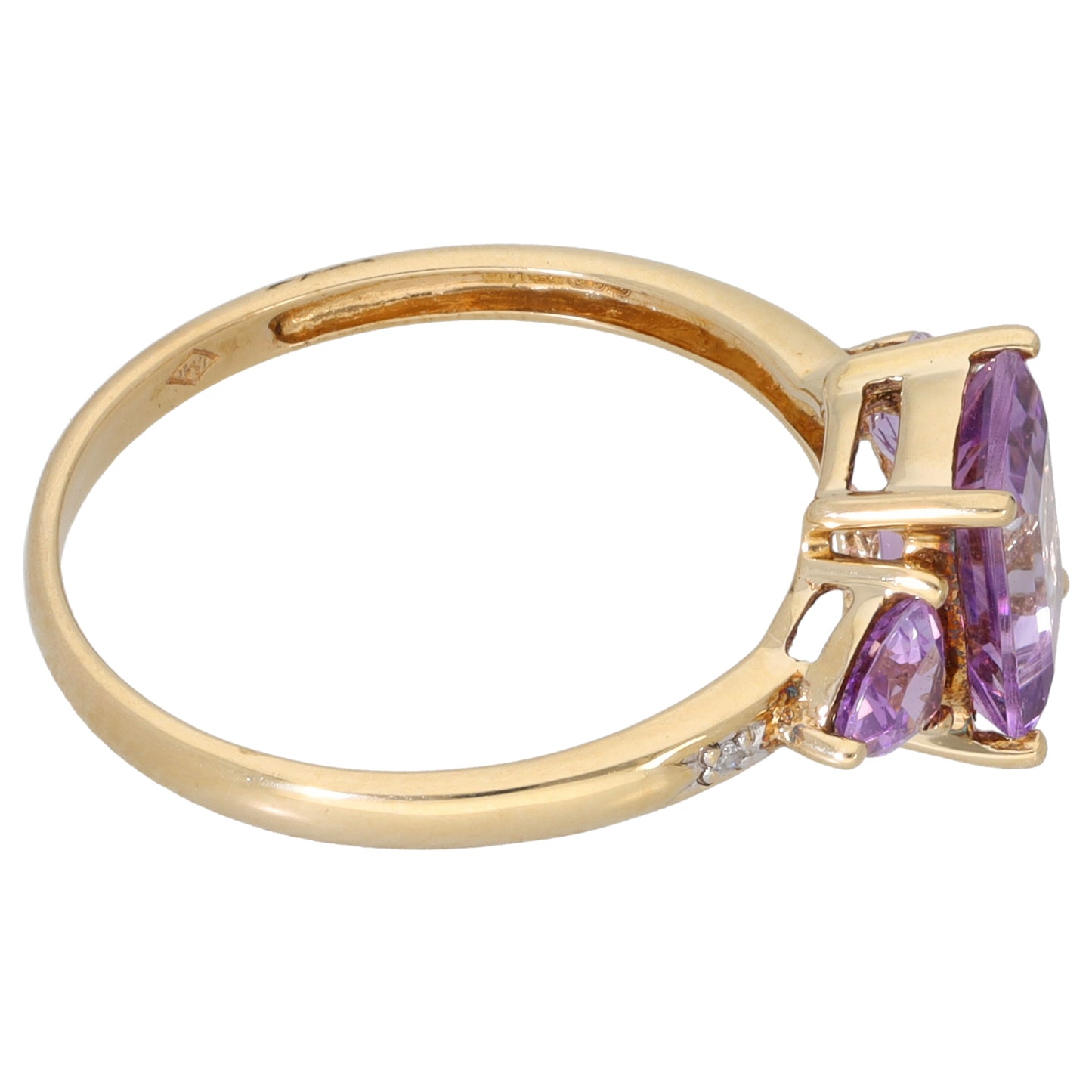 9ct Gold 0.01ct Diamond & Amethyst Dress/Cocktail Ring Size P
