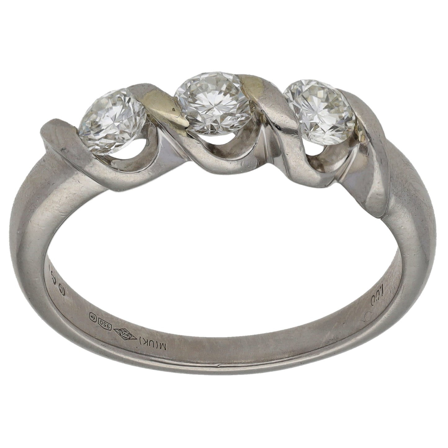 Platinum 1.00ct Diamond Trilogy Ring Size R