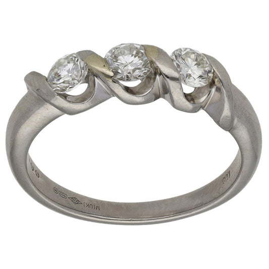 Platinum 1.00ct Diamond Trilogy Ring Size R