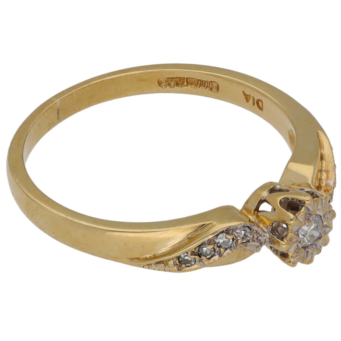 9ct Gold 0.13ct Diamond Solitaire Ring With Accent Stones Size O