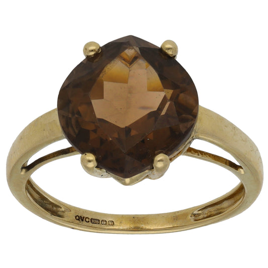 9ct Gold Smoky Quartz Single Stone Ring Size Q