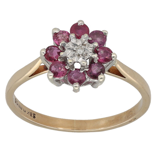 9ct Gold Ruby & 0.01ct Diamond Dress/Cocktail Ring Size P