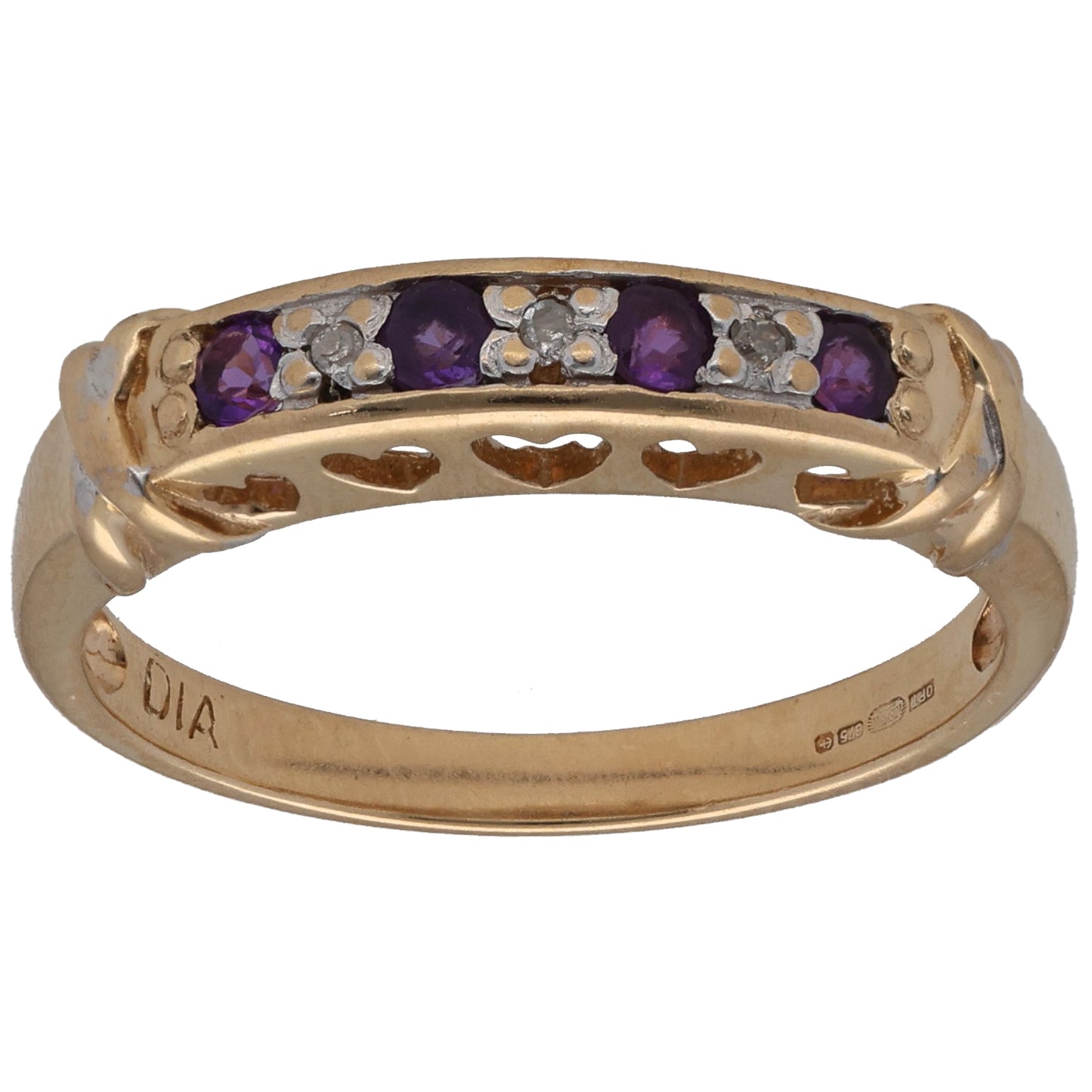 9ct Gold Amethyst & 0.015ct Diamond Half Eternity Ring Size L
