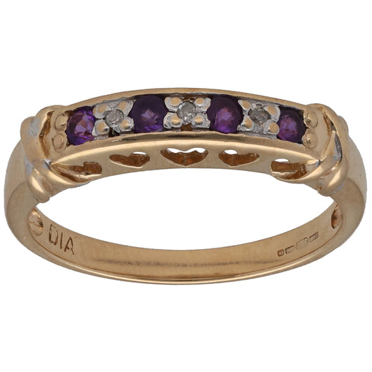 9ct Gold Amethyst & 0.015ct Diamond Half Eternity Ring Size L