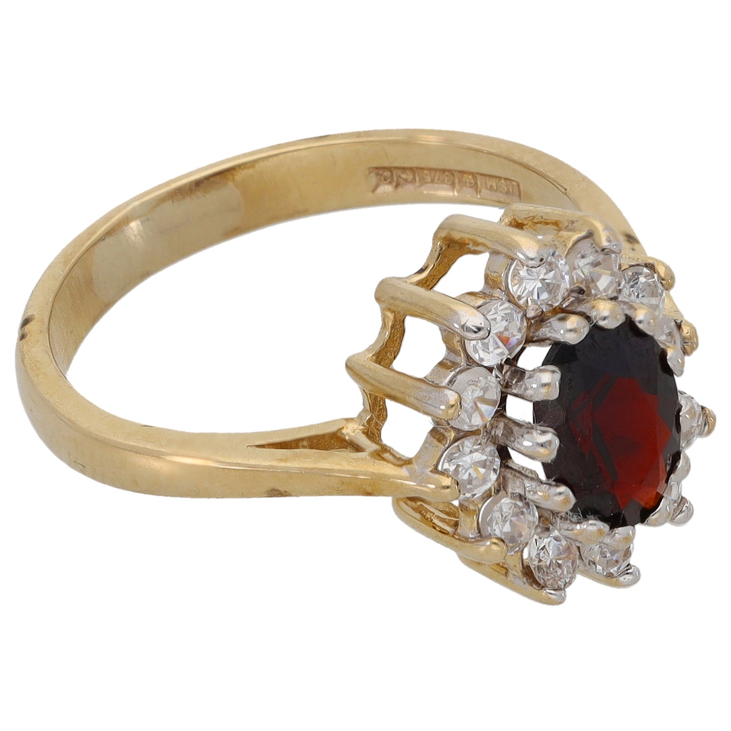 9ct Gold Garnet & Cubic Zirconia Cluster Ring Size L