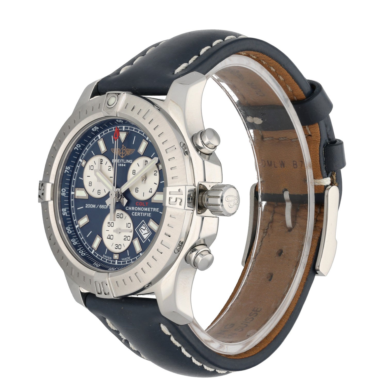 Breitling Colt Chronograph A73388, blue leather bracelet, blue dial with sub dials
