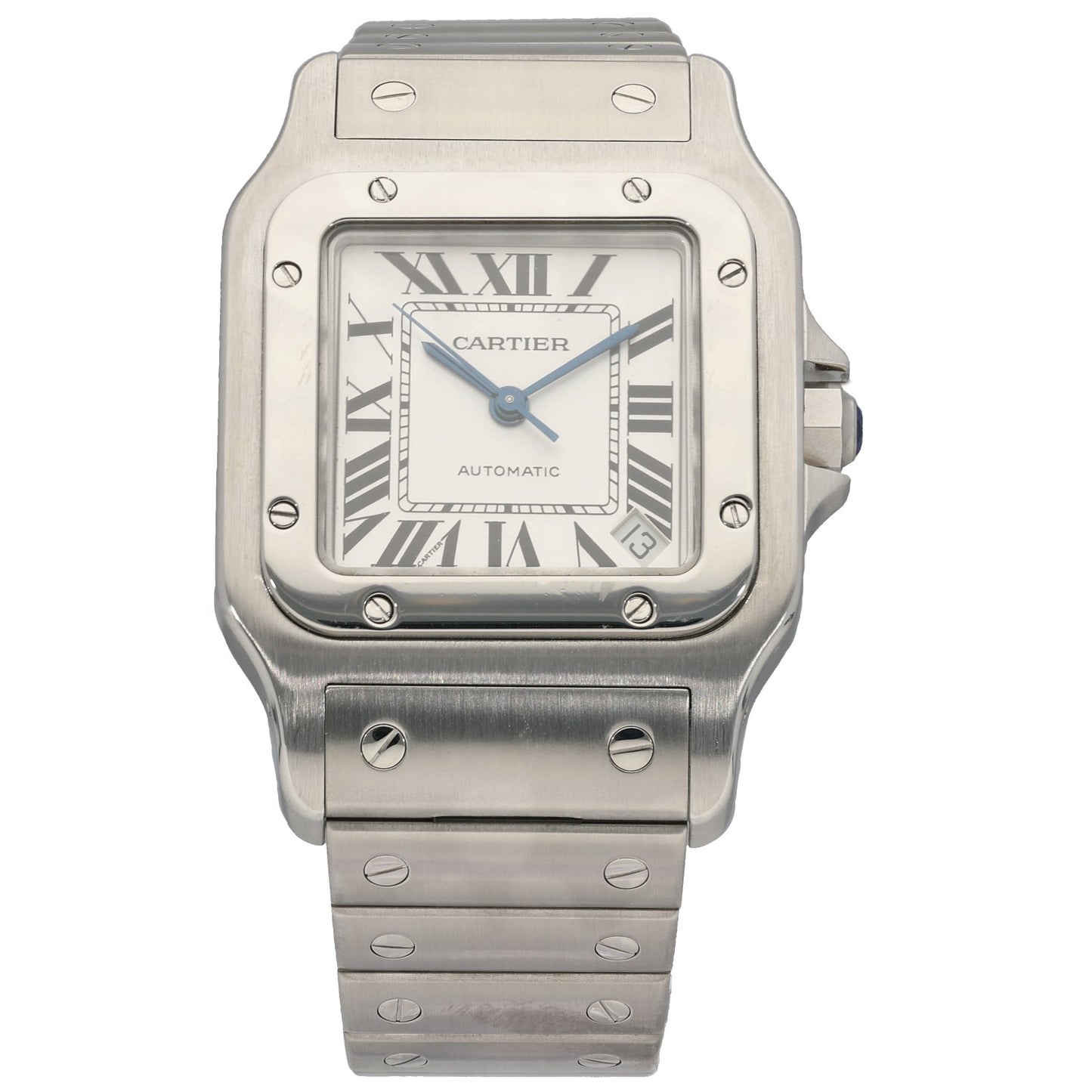 Stainless steel Cartier Santos W20098D6 watch with rectangular Roman numeral dial
