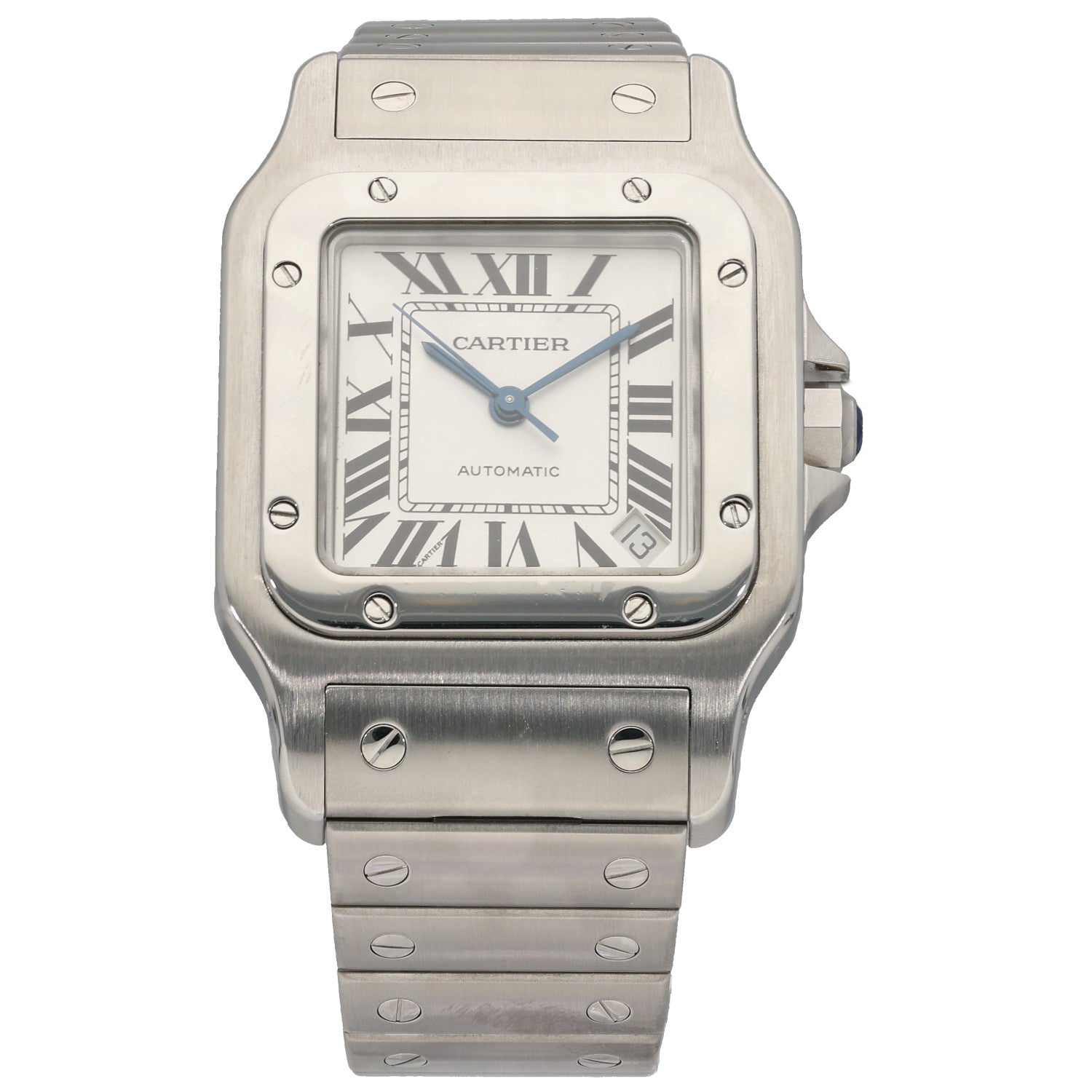 Stainless steel Cartier Santos W20098D6 watch with rectangular Roman numeral dial