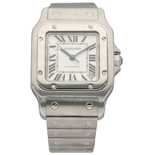 Stainless steel Cartier Santos W20098D6 watch with rectangular Roman numeral dial