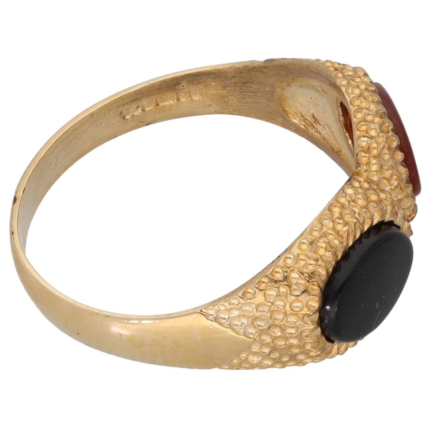 9ct Gold Onyx & Carnelian Two Stone Ring Size S