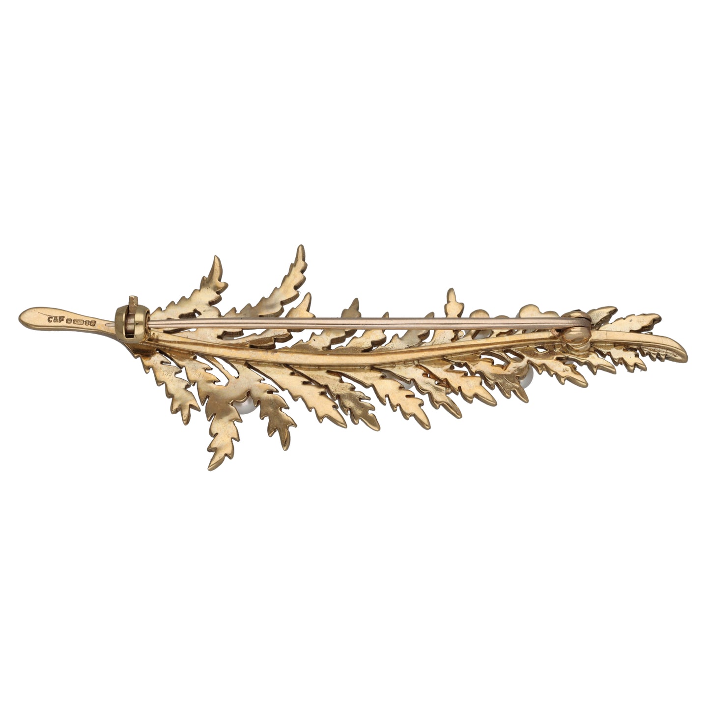 9ct Gold Cultured Pearl Leaf Dress Brooch