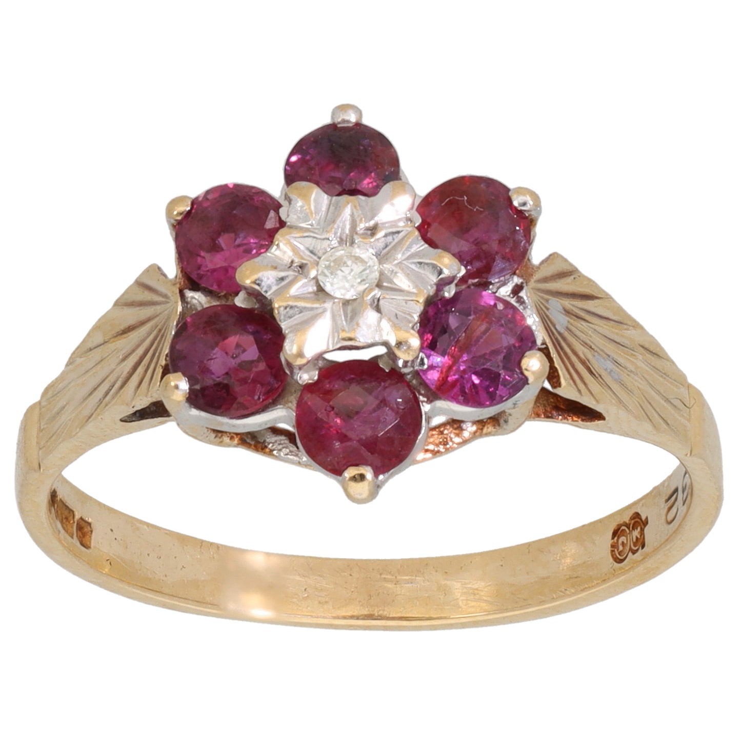 9ct Gold Ruby & 0.01ct Diamond Dress/Cocktail Ring Size O