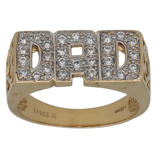 9ct Gold Cubic Zirconia Dad Ring Size R