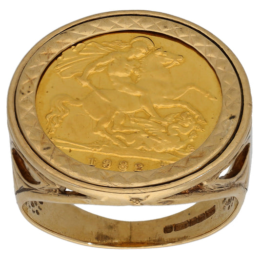9ct Gold Half Sovereign Coin Ring Size O