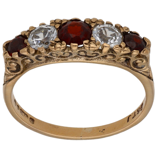 9ct Gold Garnet & Cubic Zirconia Half Eternity Ring Size M