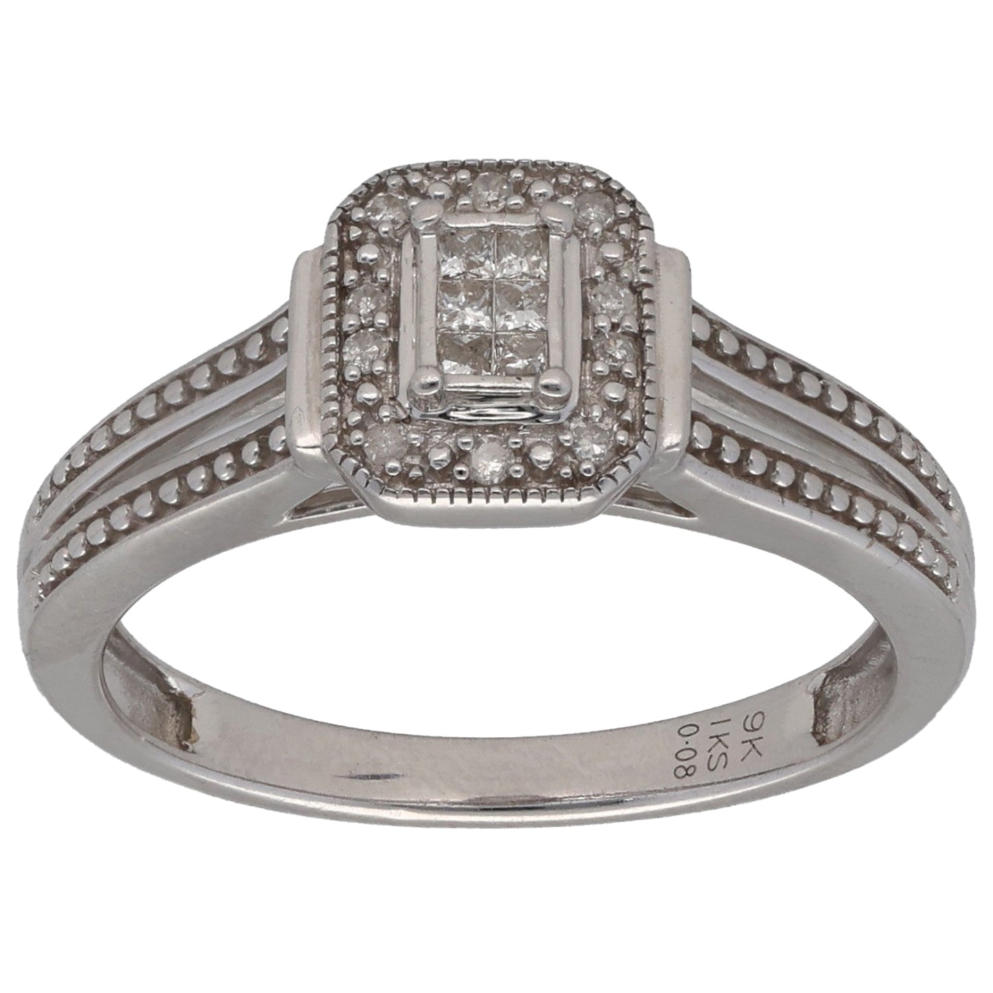 9ct White Gold 0.08ct Diamond Dress/Cocktail Ring Size L