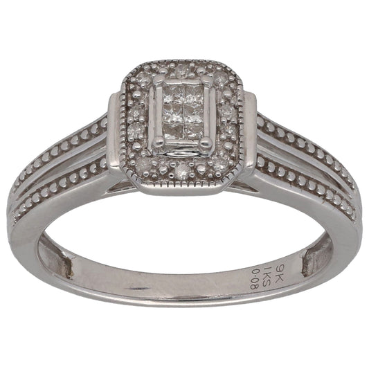 9ct White Gold 0.08ct Diamond Dress/Cocktail Ring Size L