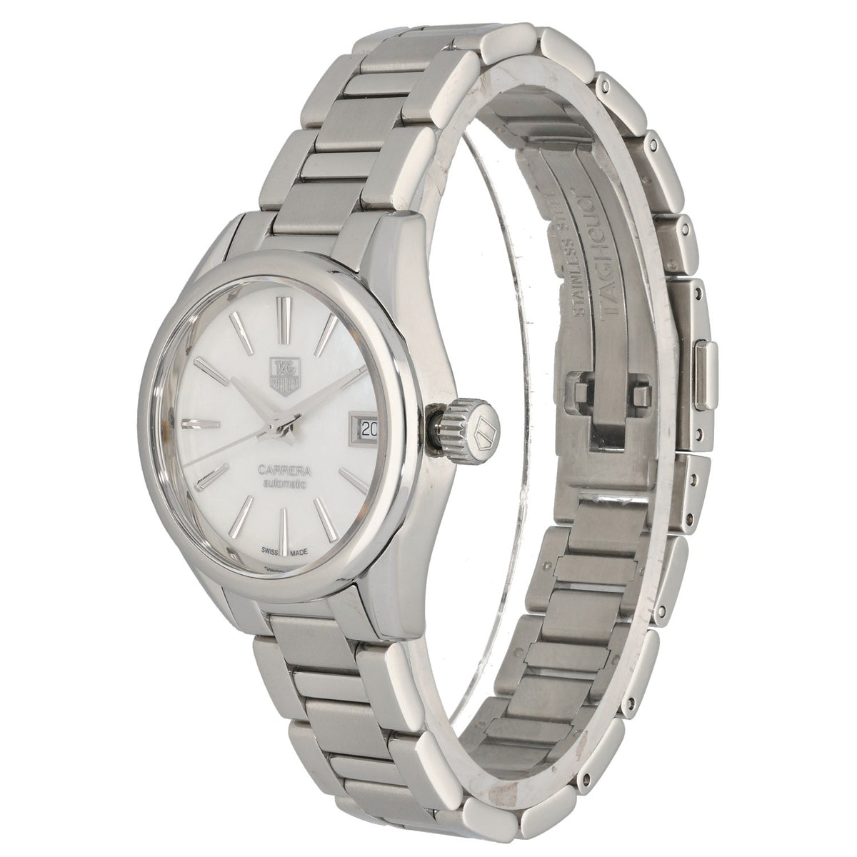 Tag Heuer Carrera WAR2411-3, with Mother of Pearl dial with stainless steel case and bracelet, front angle image
