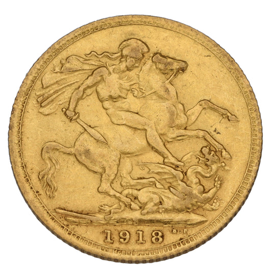 22ct Gold King George V Full Sovereign Coin 1918