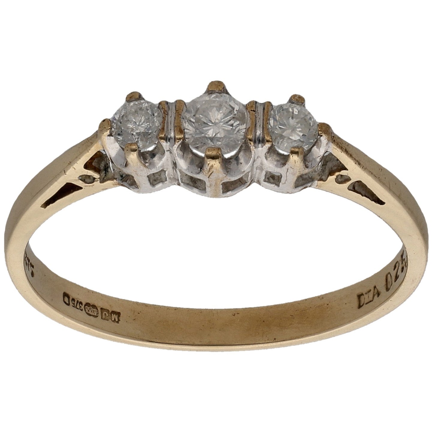 9ct Gold 0.25ct Diamond Trilogy Ring Size M