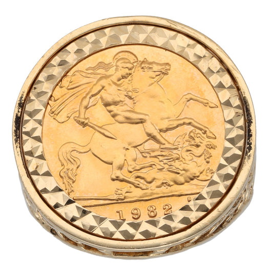 9ct Gold Half Sovereign Coin Ring Size R