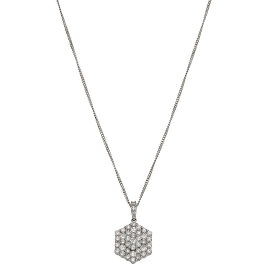 18ct White Gold 1.39ct Diamond Cluster Pendant With Chain