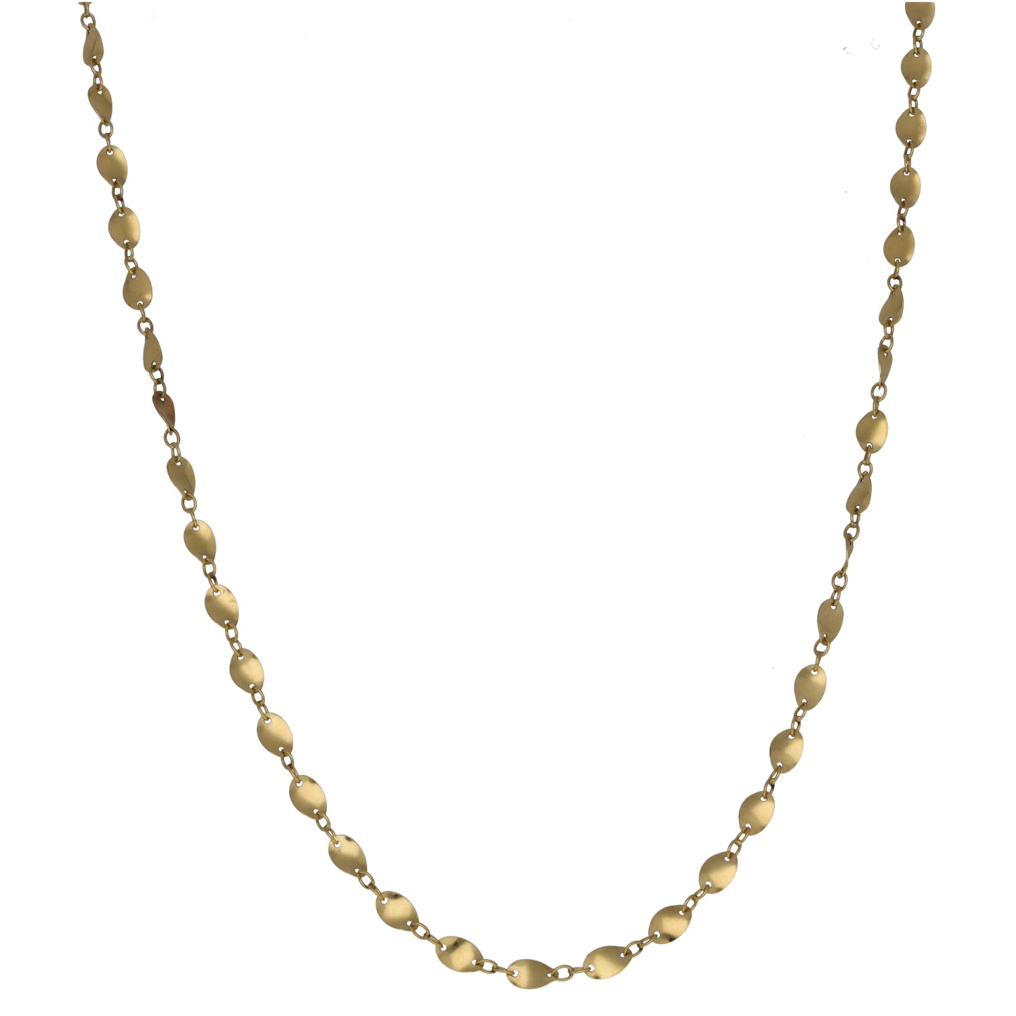 18ct yellow gold fancy necklace with oval bead links, 15 in length