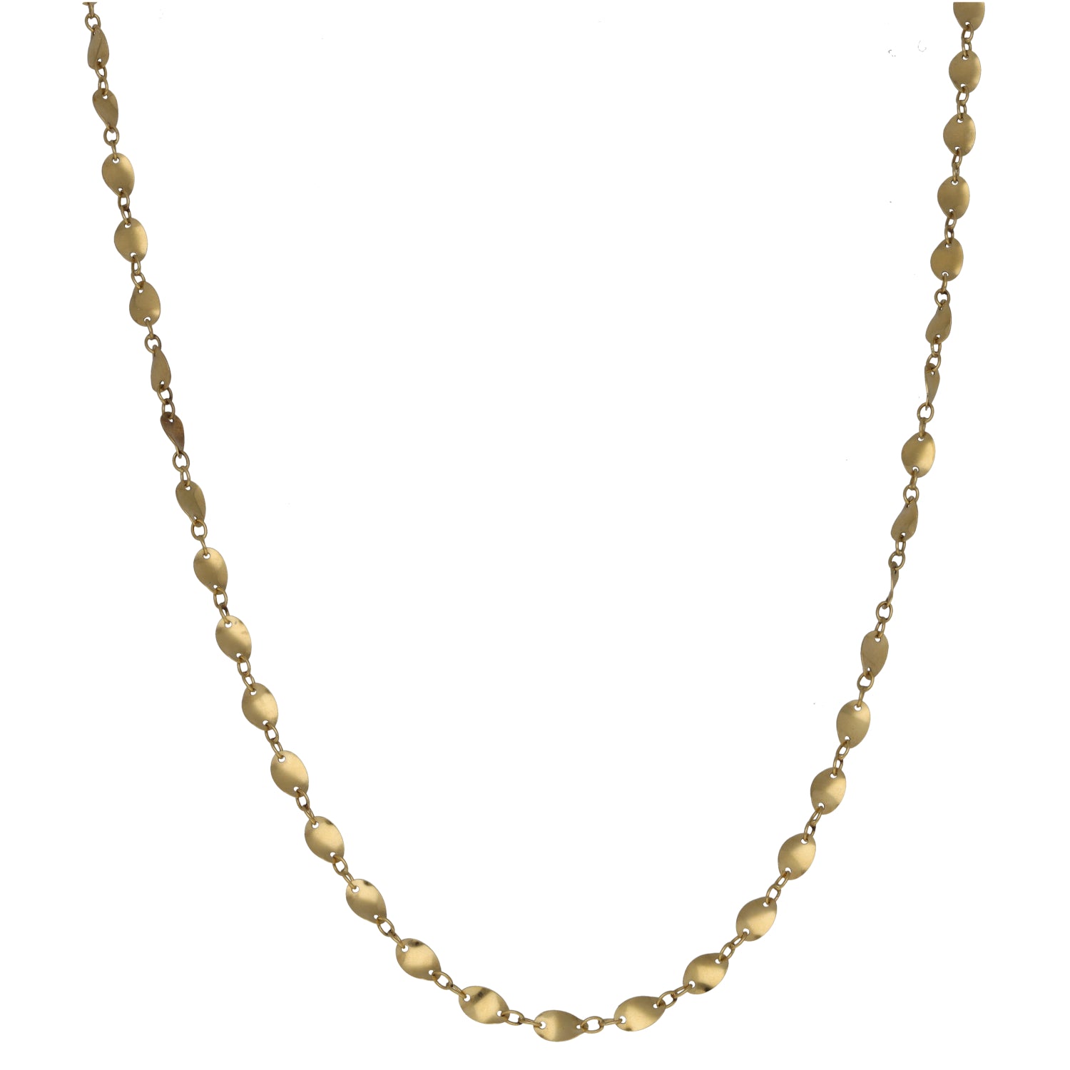 18ct yellow gold fancy necklace with oval bead links, 15 in length