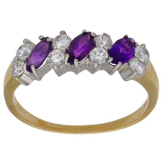 9ct Gold Amethyst & Cubic Zirconia Dress/Cocktail Ring Size L