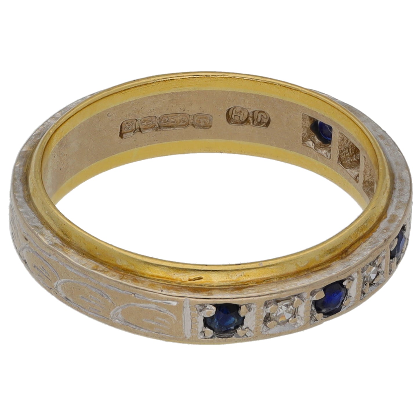 18ct Bicolour Gold 0.04ct Diamond & Sapphire Half Eternity Ring Size L