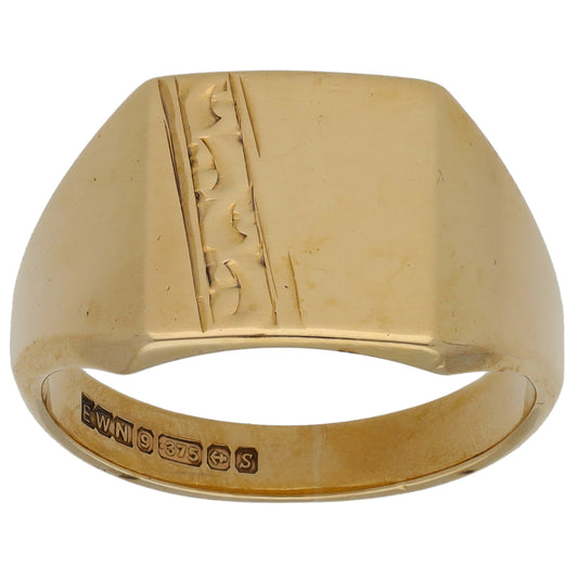 9ct Gold Patterned Signet Ring Size R