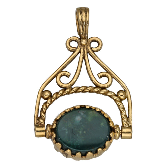 9ct Gold Goldstone & Agate Fob Pendant