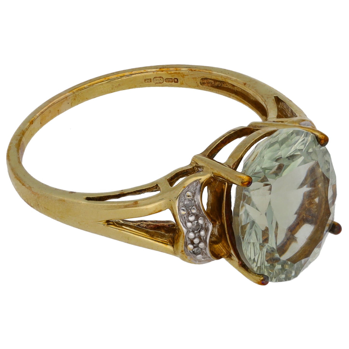 9ct Gold 0.03ct Diamond & Green Quartz Dress/Cocktail Ring Size R