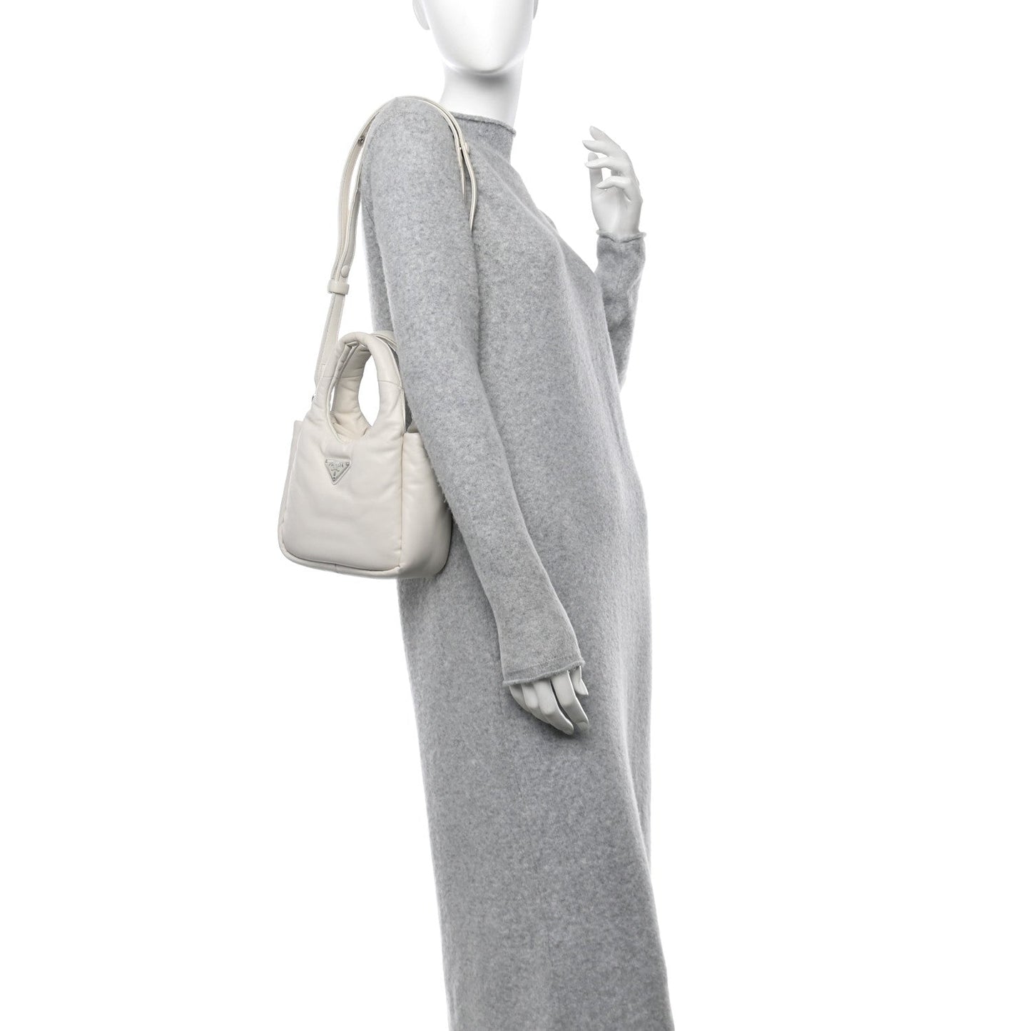 Prada Soft Padded Small Double Handled Shoulder Nappa Leather Bag - White