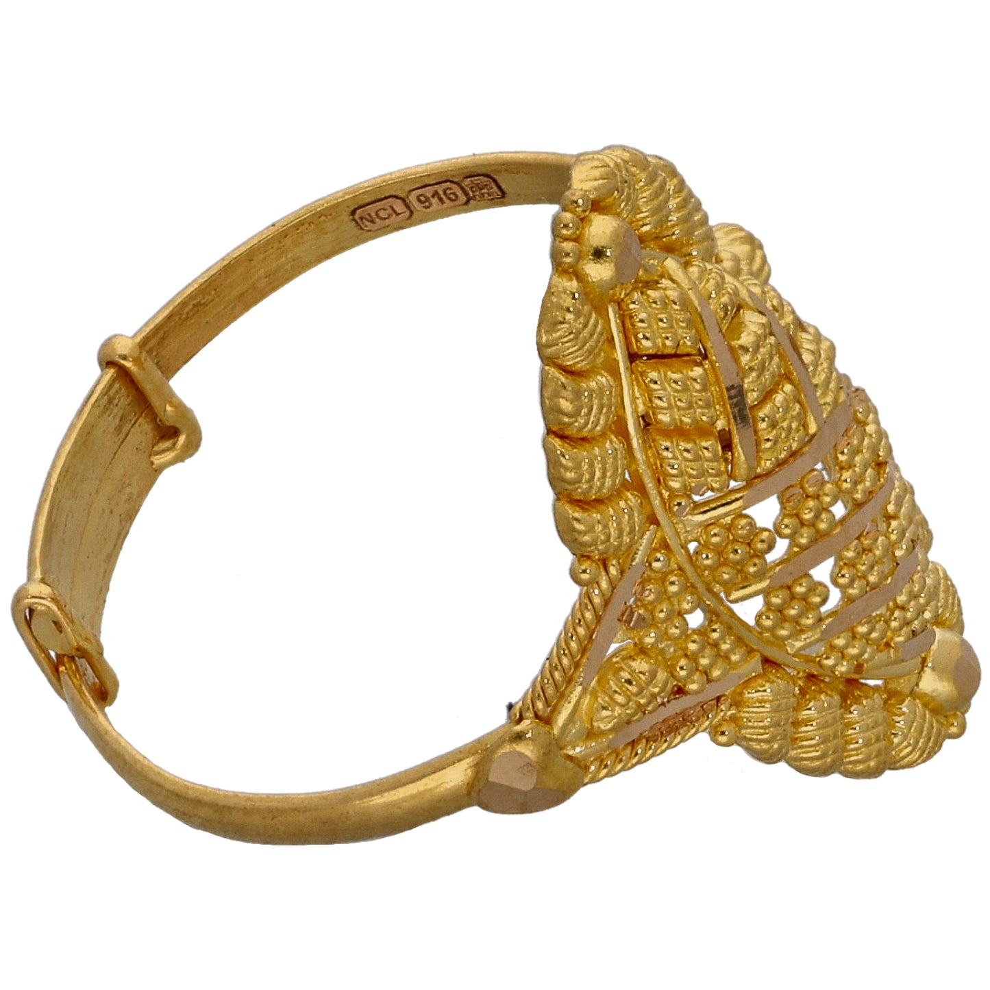 New 22ct Gold Beaded Shield Adjustable Ring